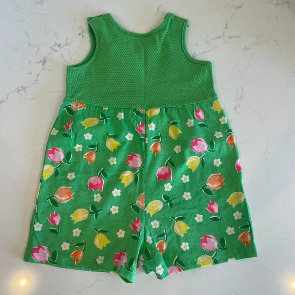 Basic Editions Green Sleeveless Romper Embroidered Flowers Size 3T - Picture 2 of 13